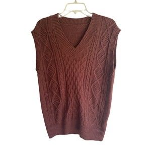 Brown Cable Knit Sweater Vest Tunic Boyfriend Women's Medium